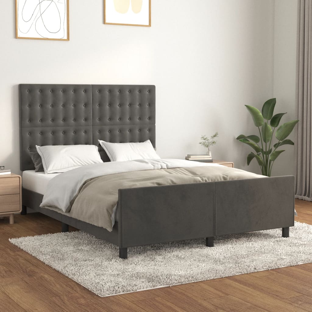 vidaXL Rama łóżka bez materaca, ciemnoszara, 140x190 cm, aksamitna