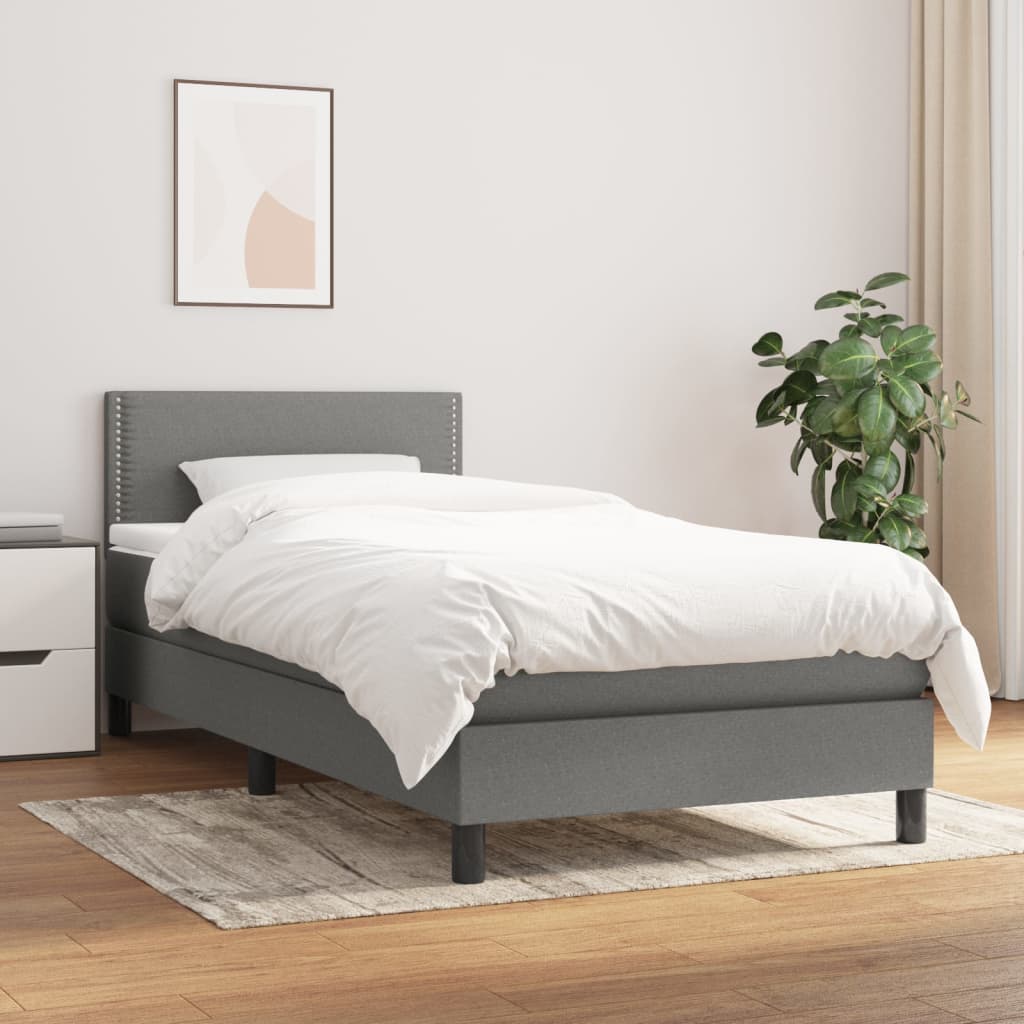 vidaXL Łóżko kontynentalne z materacem, ciemnoszara tkanina 80x200 cm