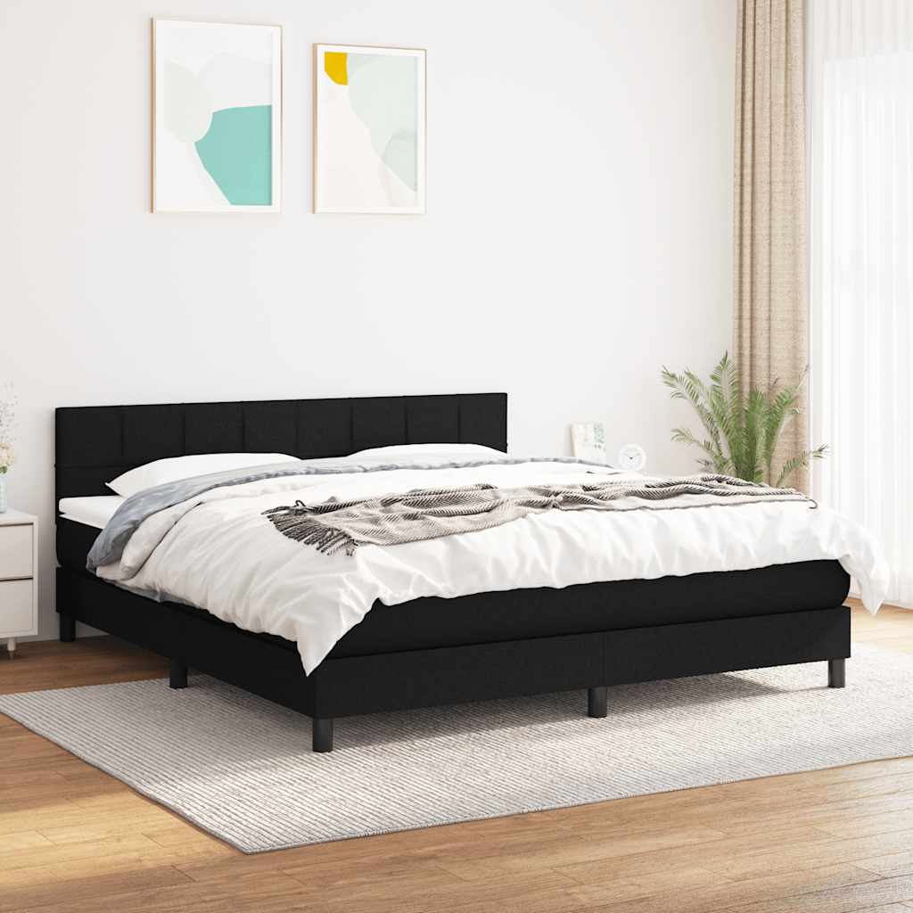 vidaXL Łóżko kontynentalne z materacem, czarne, tkanina 160x200 cm