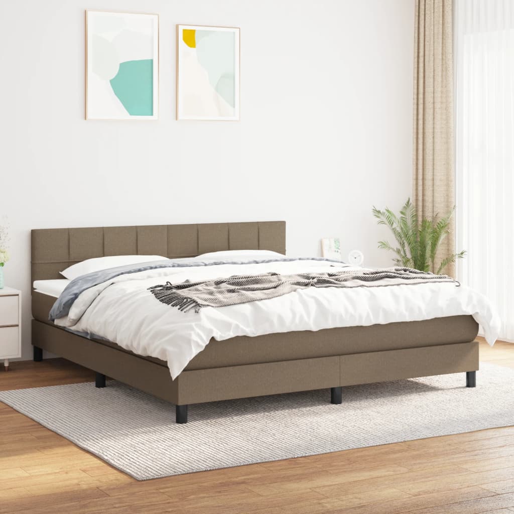 vidaXL Łóżko kontynentalne z materacem, taupe, tkanina, 160x200 cm