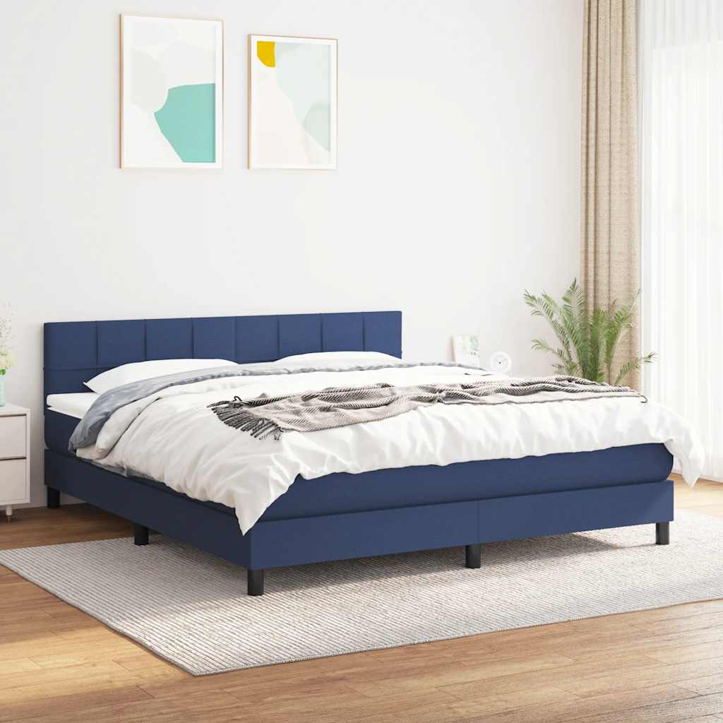 vidaXL Łóżko kontynentalne z materacem, niebieskie, tkanina, 160x200cm