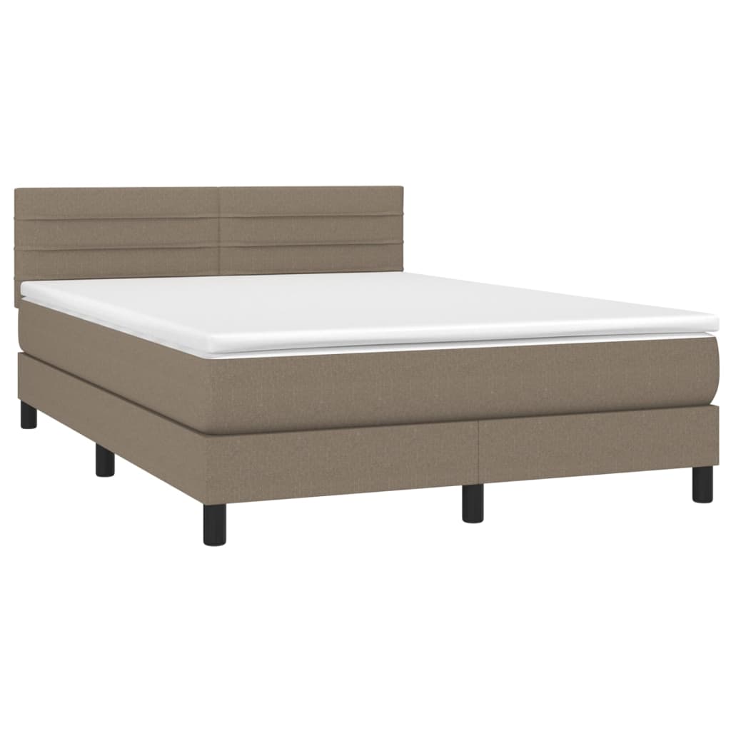 vidaXL Łóżko kontynentalne z materacem, taupe, tkanina, 140x190 cm