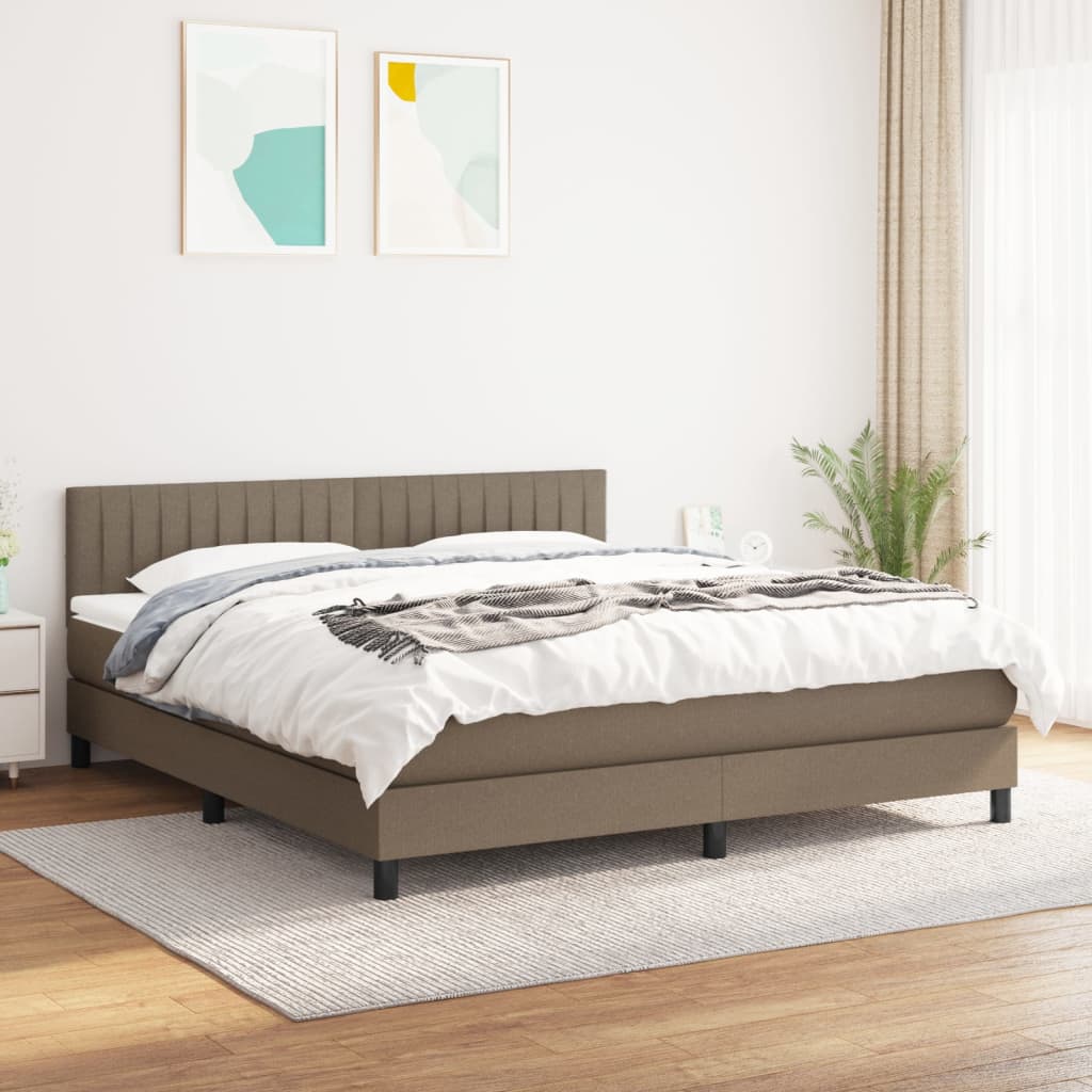 vidaXL Łóżko kontynentalne z materacem, taupe, tkanina, 160x200 cm