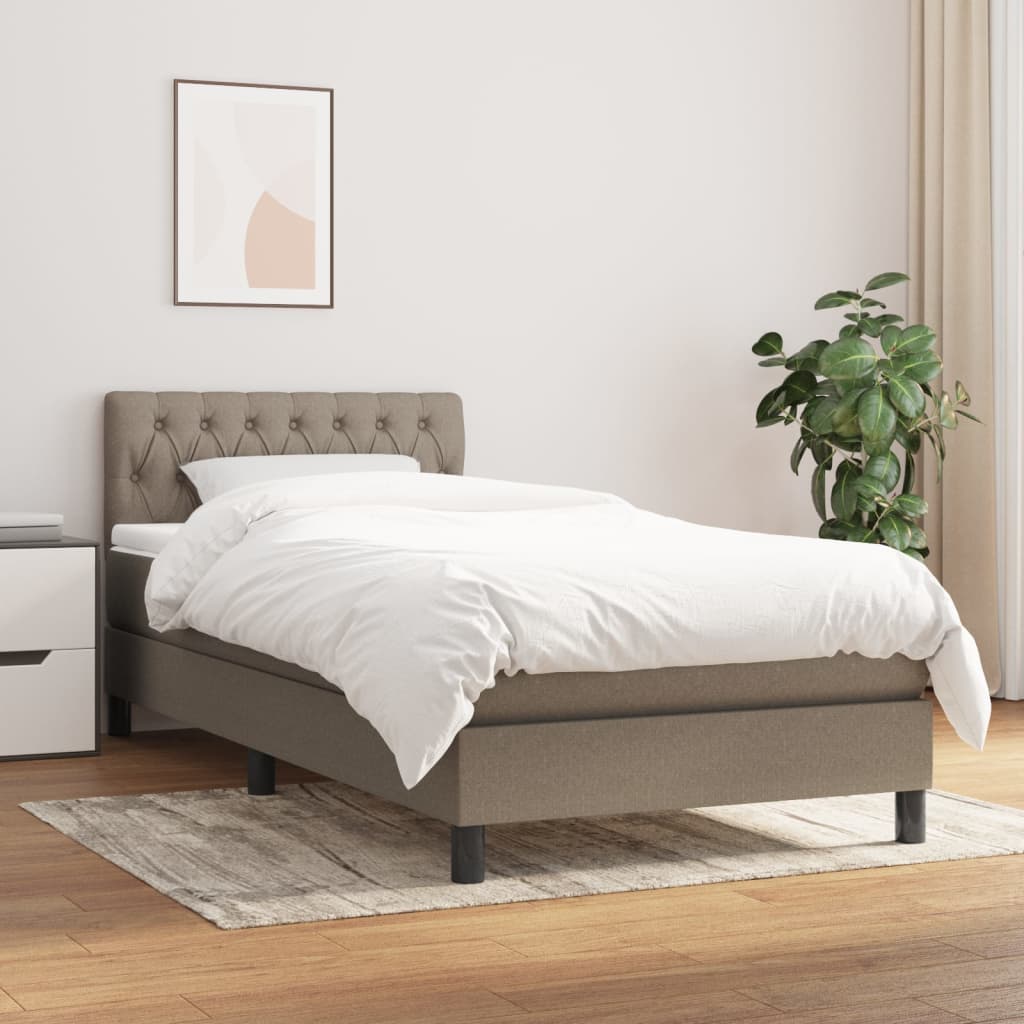 vidaXL Łóżko kontynentalne z materacem, taupe, tkanina, 100x200 cm