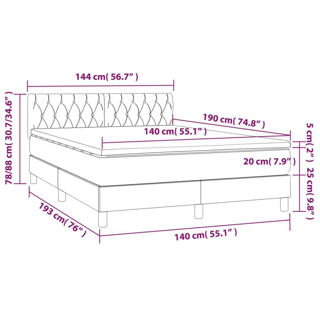 vidaXL Łóżko kontynentalne z materacem, ciemnoszara tkanina 140x190 cm