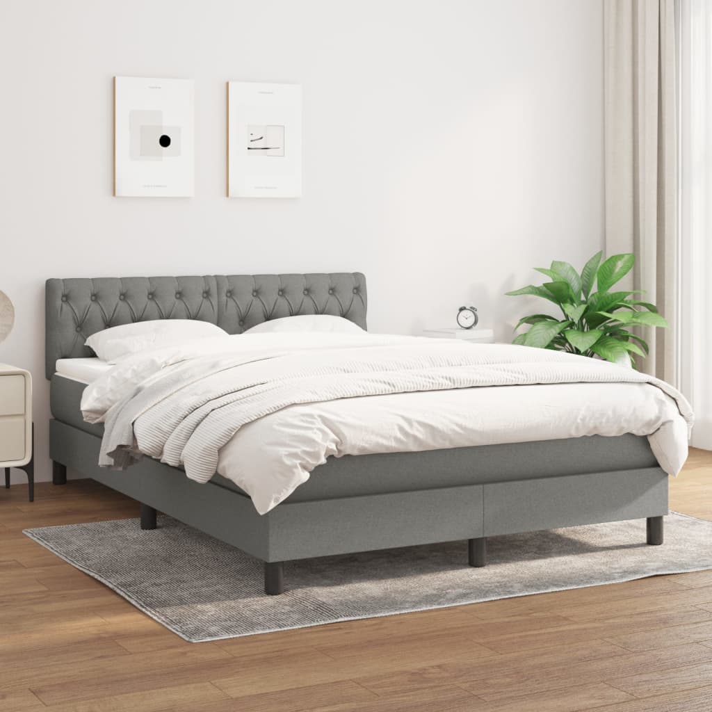 vidaXL Łóżko kontynentalne z materacem, ciemnoszara tkanina 140x190 cm