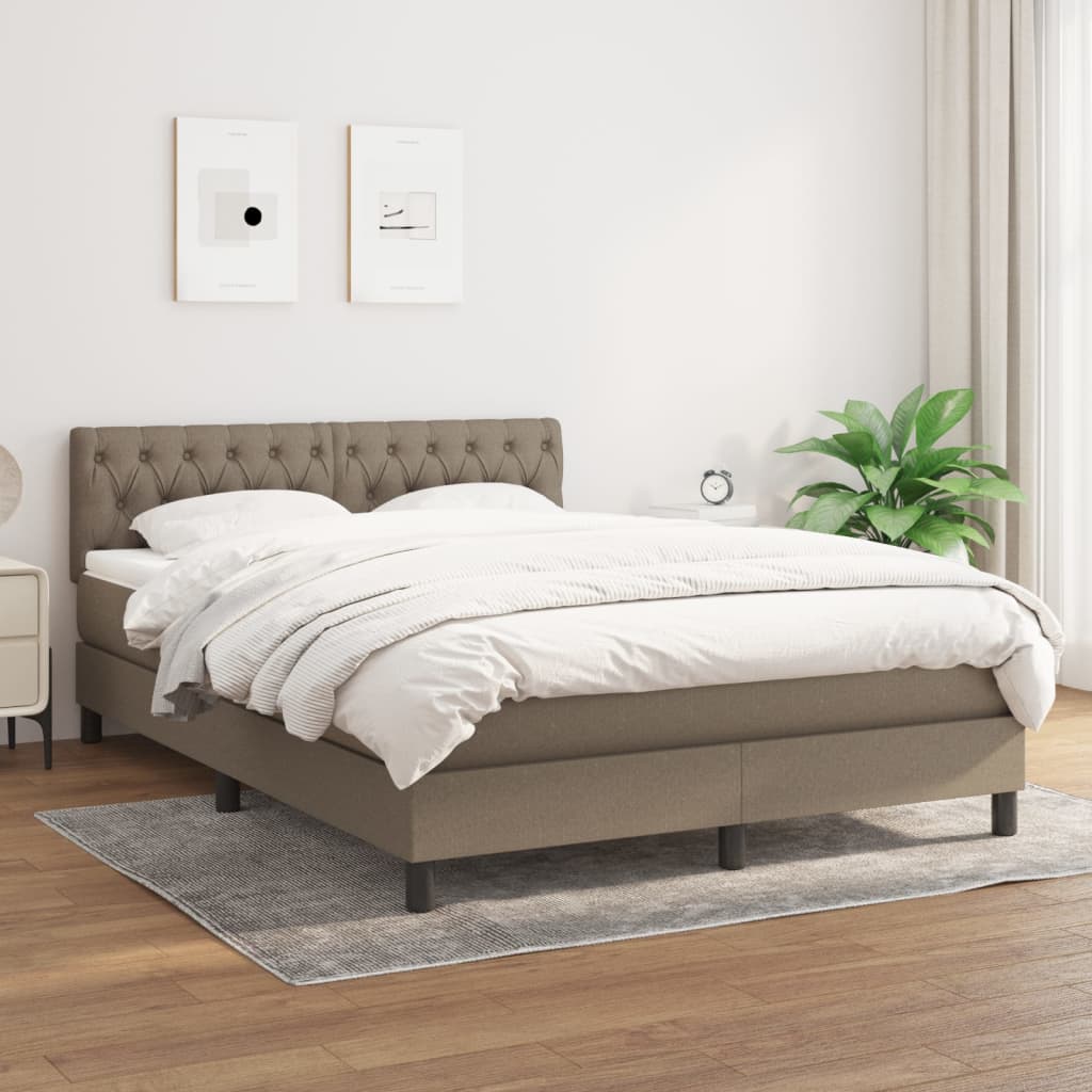 vidaXL Łóżko kontynentalne z materacem, taupe, tkanina, 140x200 cm