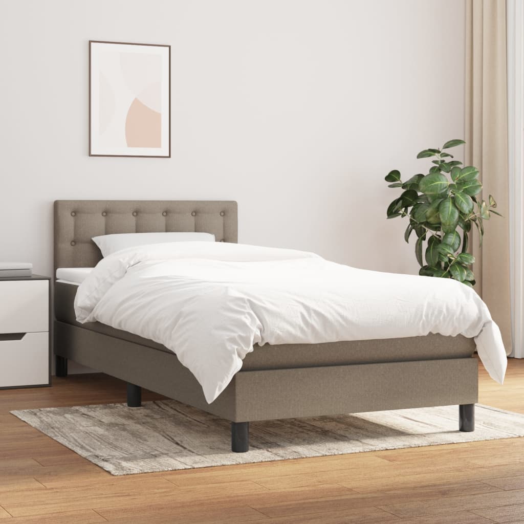 vidaXL Łóżko kontynentalne z materacem, taupe, tkanina, 100x200 cm