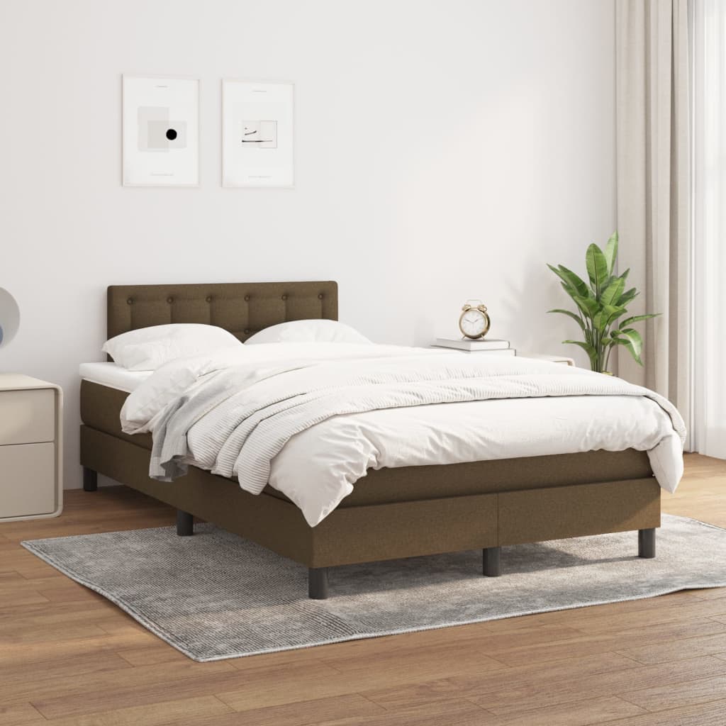 vidaXL Łóżko kontynentalne z materacem, brązowe, tkanina, 120x200 cm