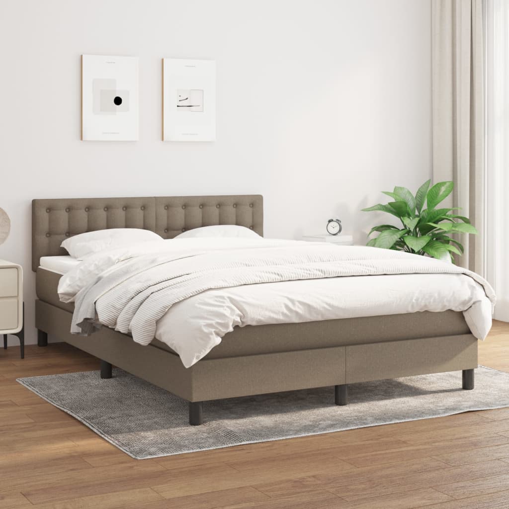 vidaXL Łóżko kontynentalne z materacem, taupe, tkanina, 140x200 cm