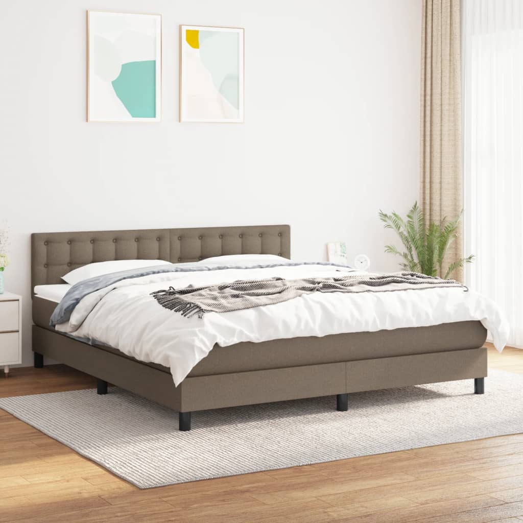 vidaXL Łóżko kontynentalne z materacem, taupe, tkanina, 180x200 cm