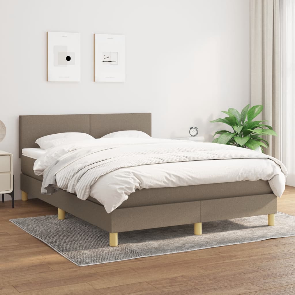 vidaXL Łóżko kontynentalne z materacem, taupe, tkanina, 140x190 cm