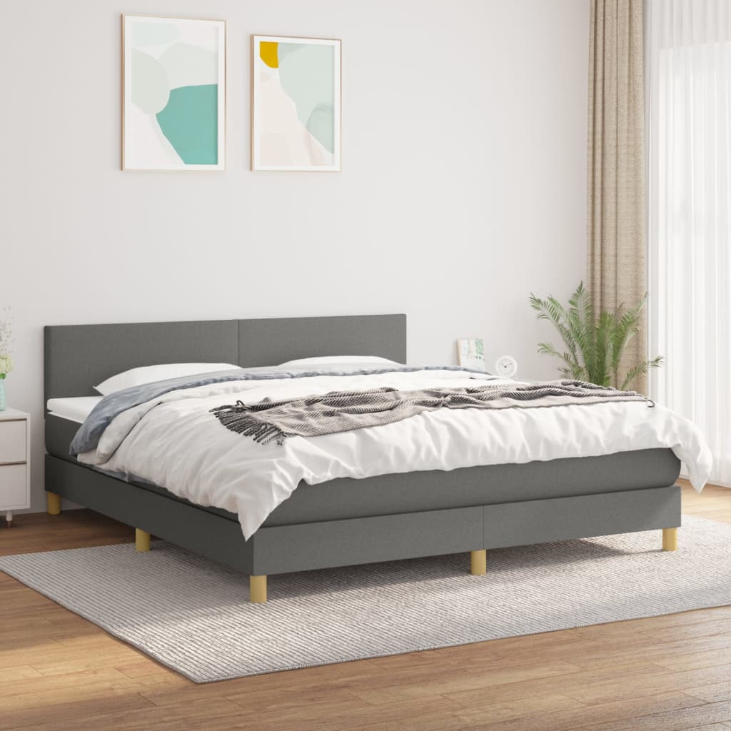 vidaXL Łóżko kontynentalne z materacem, ciemnoszara tkanina 160x200 cm
