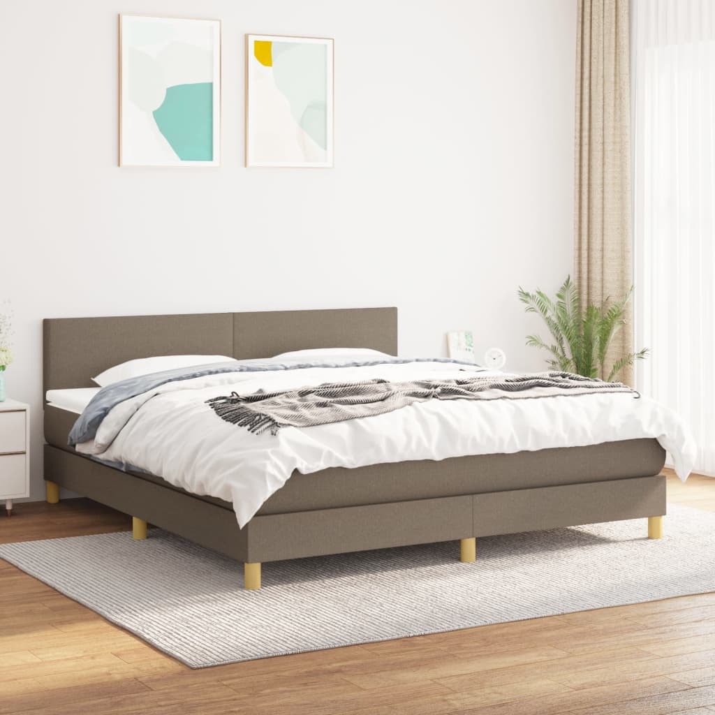 vidaXL Łóżko kontynentalne z materacem, taupe, tkanina, 160x200 cm