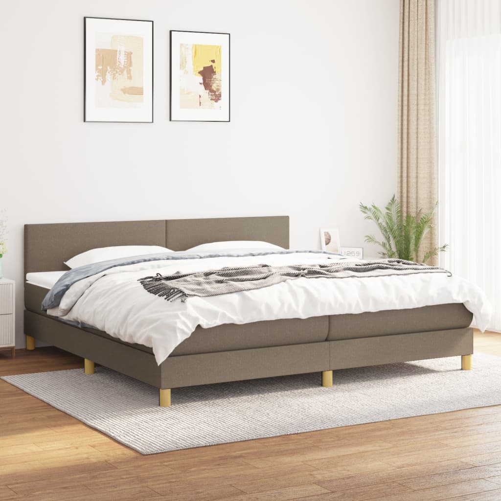 vidaXL Łóżko kontynentalne z materacem, taupe, tkanina, 200x200 cm