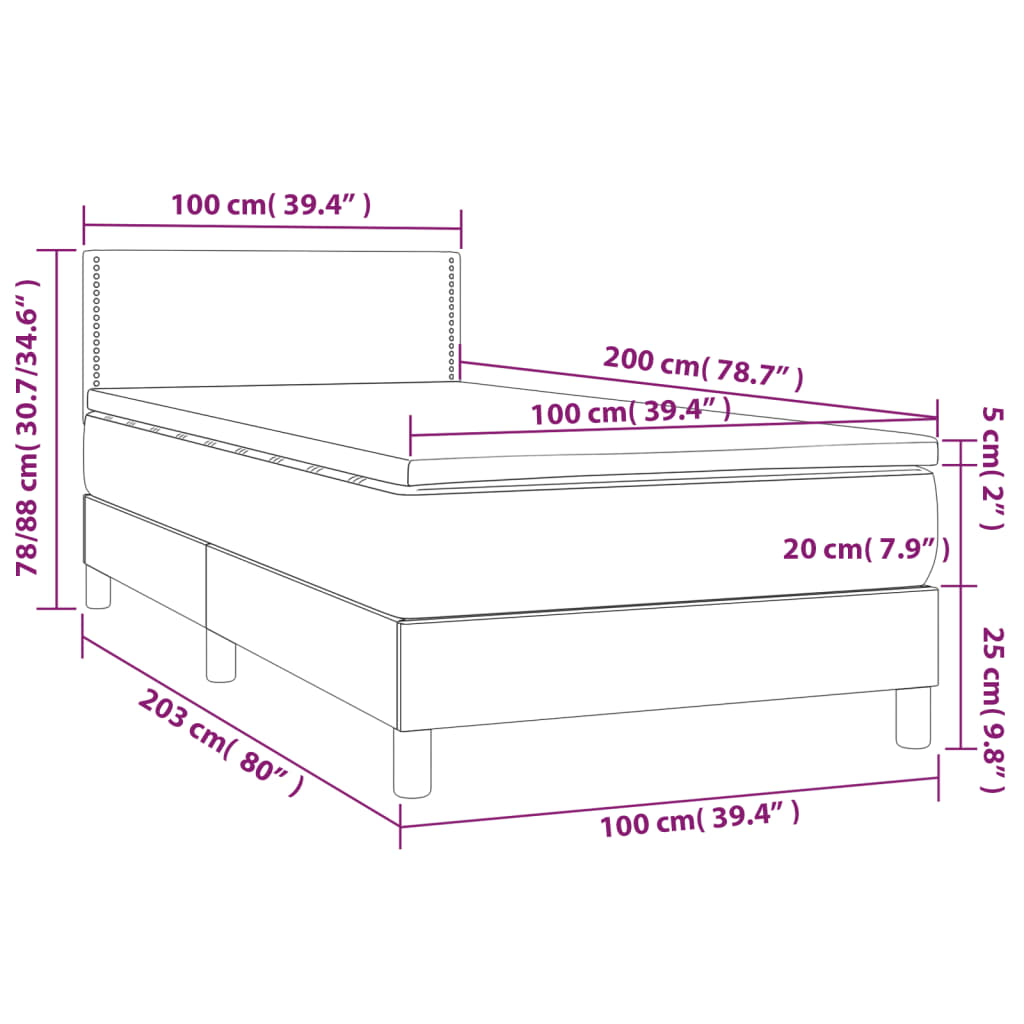 vidaXL Łóżko kontynentalne z materacem, ciemnoszara tkanina 100x200 cm