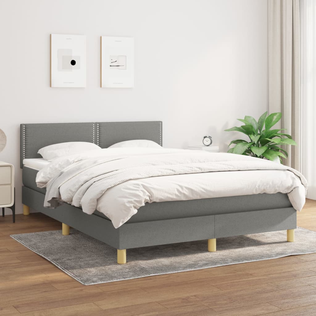 vidaXL Łóżko kontynentalne z materacem, ciemnoszara tkanina 140x190 cm