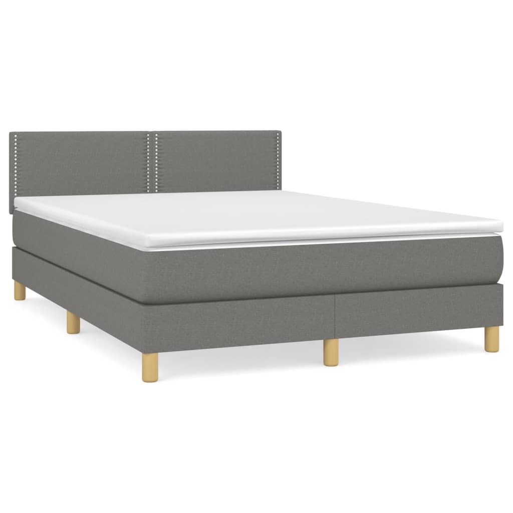 vidaXL Łóżko kontynentalne z materacem, ciemnoszara tkanina 140x200 cm