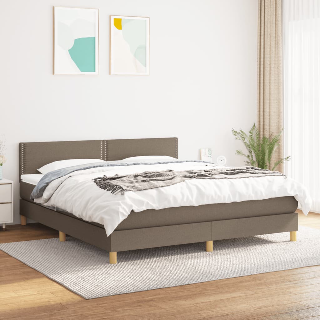 vidaXL Łóżko kontynentalne z materacem, taupe, tkanina, 180x200 cm