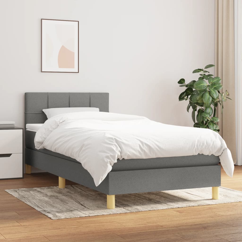 vidaXL Łóżko kontynentalne z materacem, ciemnoszara tkanina 80x200 cm