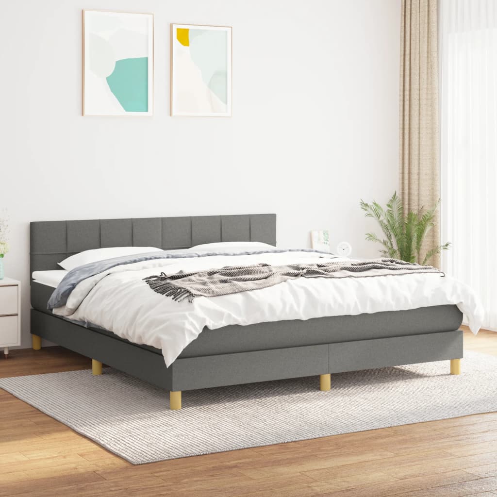 vidaXL Łóżko kontynentalne z materacem, ciemnoszara tkanina 160x200 cm