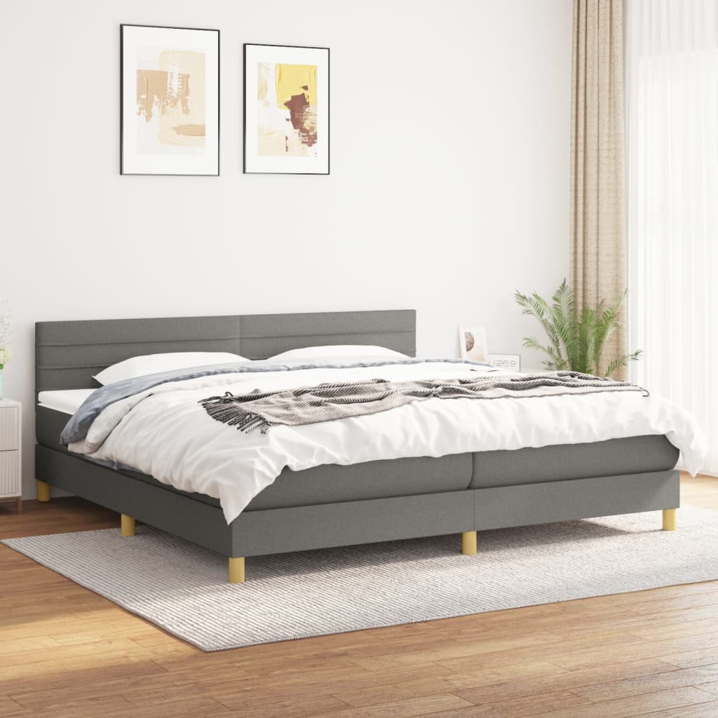 vidaXL Łóżko kontynentalne z materacem, ciemnoszara tkanina 200x200 cm