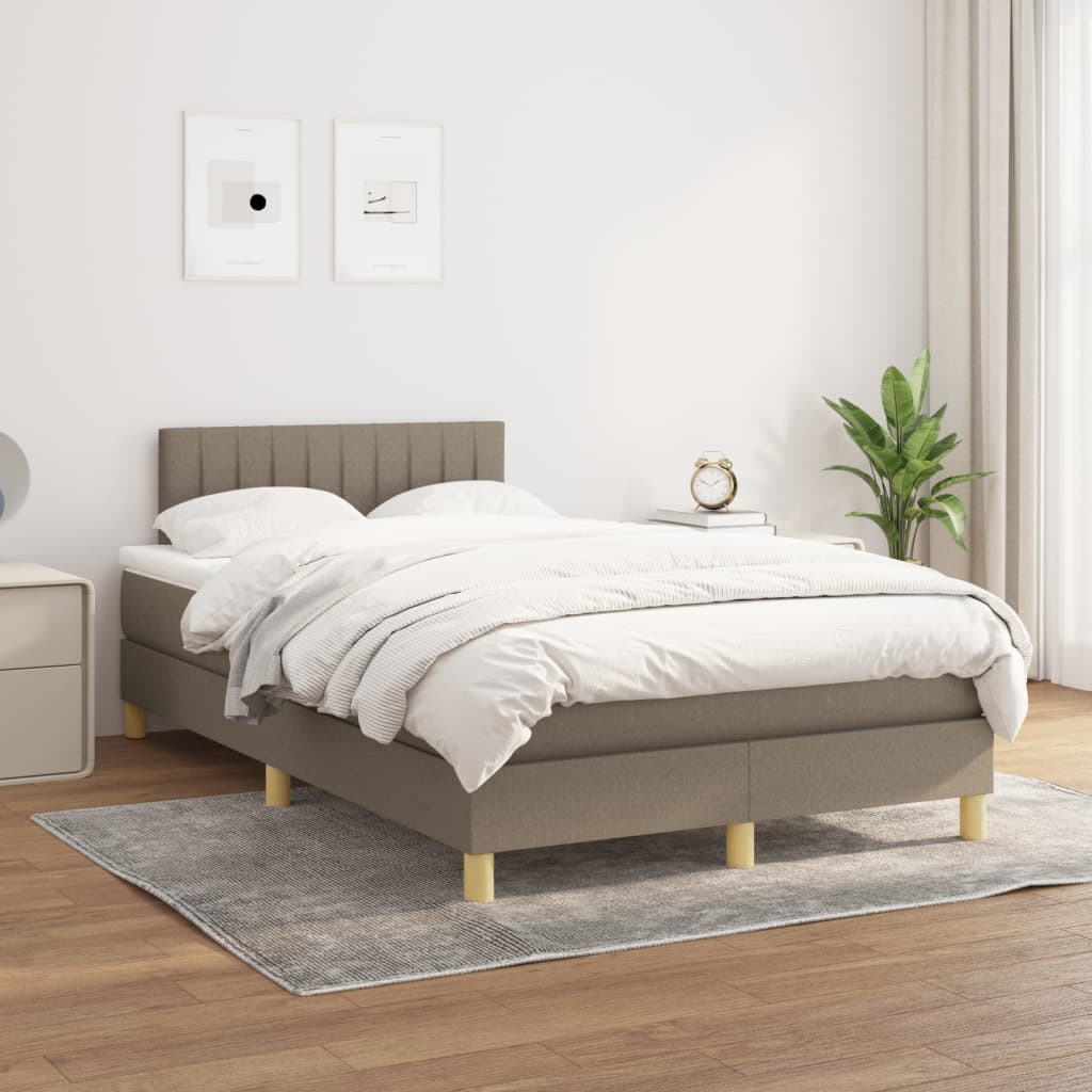 vidaXL Łóżko kontynentalne z materacem, taupe, tkanina, 120x200 cm