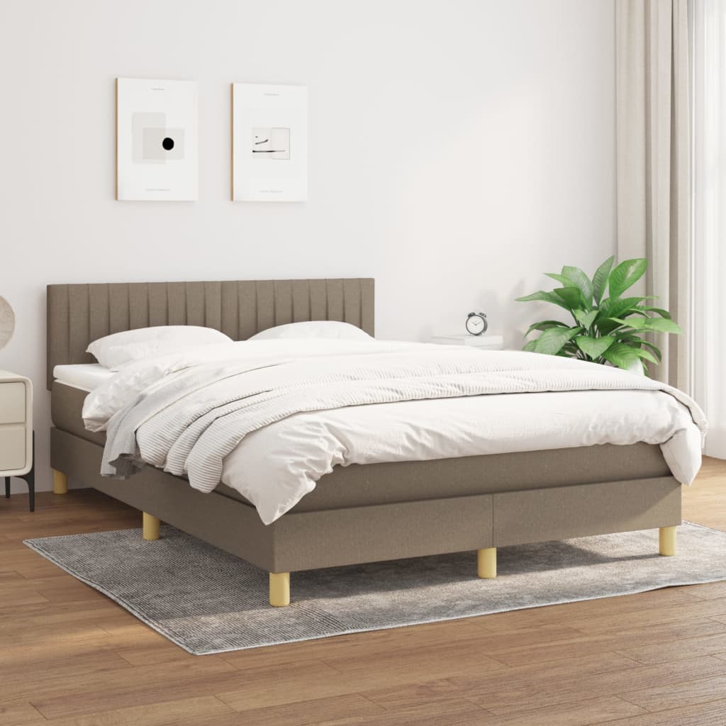 vidaXL Łóżko kontynentalne z materacem, taupe, tkanina, 140x190 cm