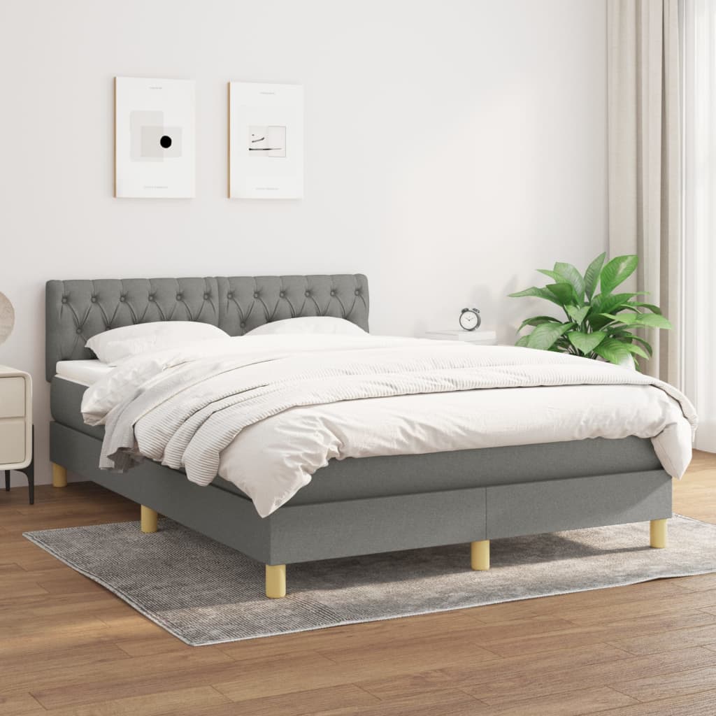 vidaXL Łóżko kontynentalne z materacem, ciemnoszara tkanina 140x190 cm