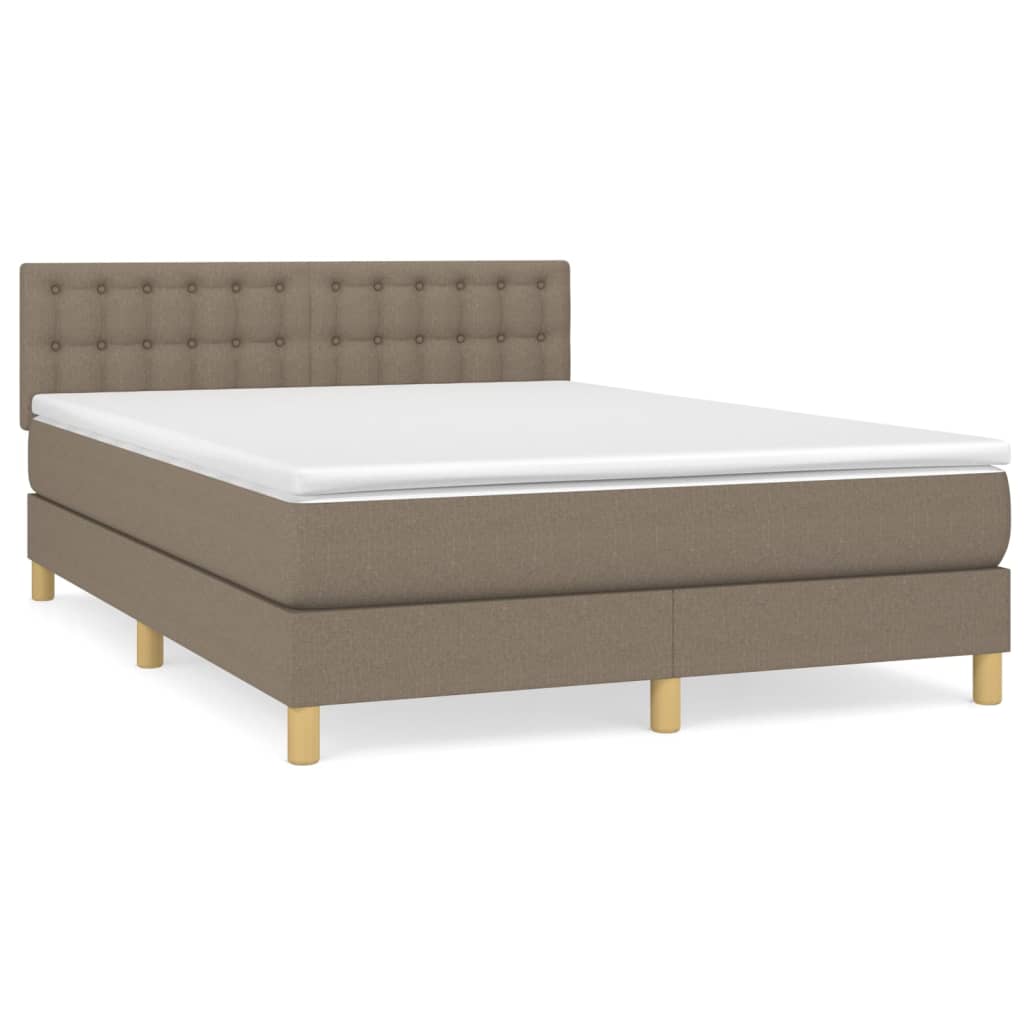 vidaXL Łóżko kontynentalne z materacem, taupe, tkanina, 140x190 cm