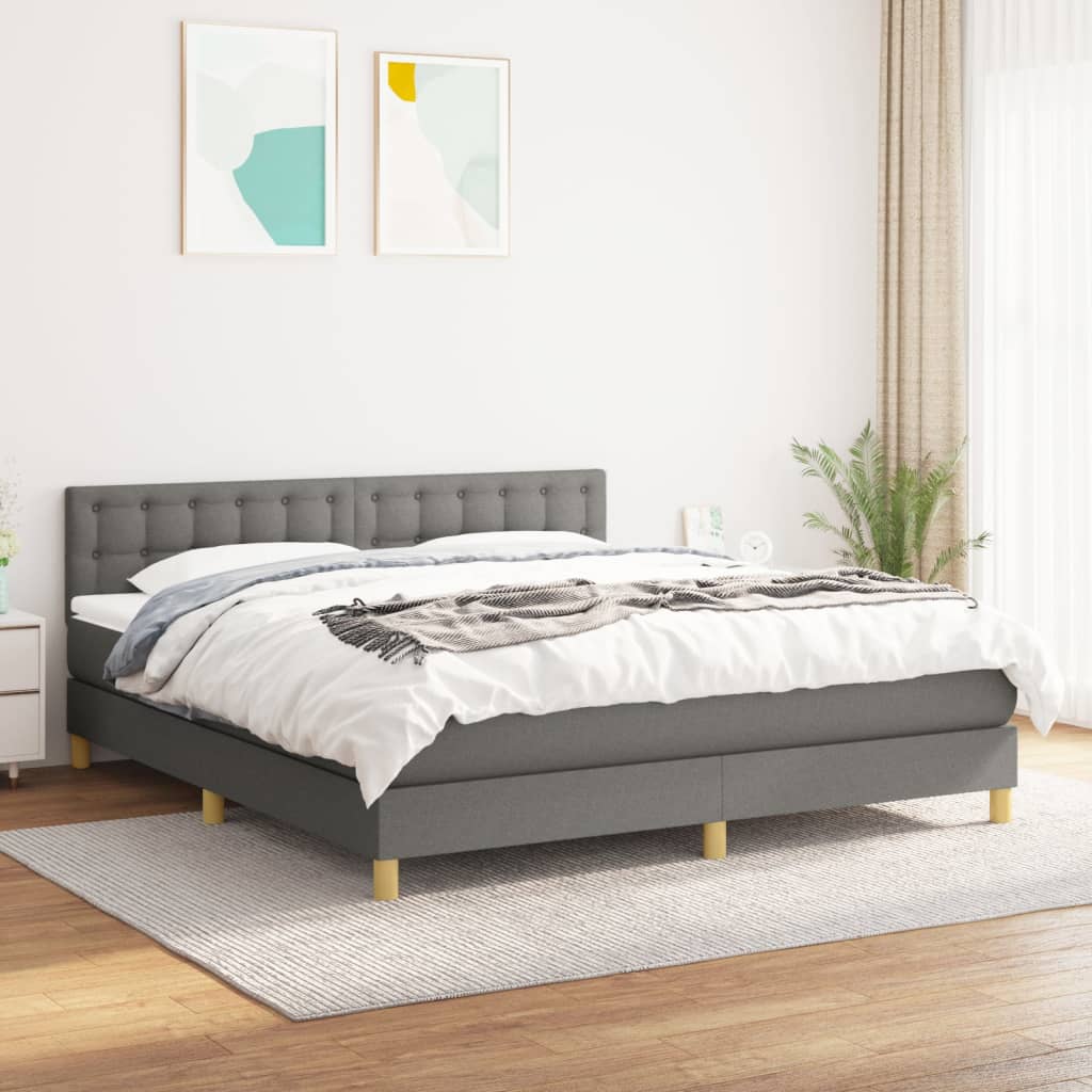 vidaXL Łóżko kontynentalne z materacem, ciemnoszara tkanina 160x200 cm