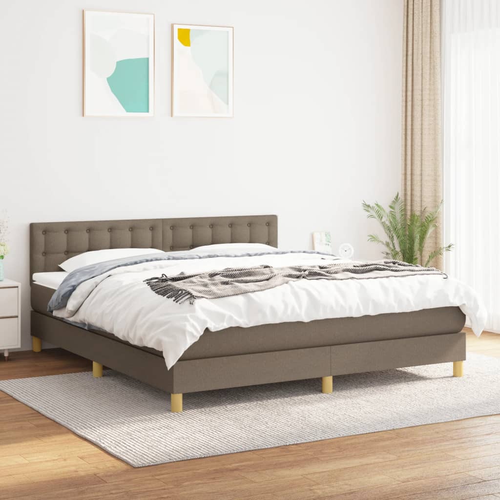 vidaXL Łóżko kontynentalne z materacem, taupe, tkanina, 160x200 cm