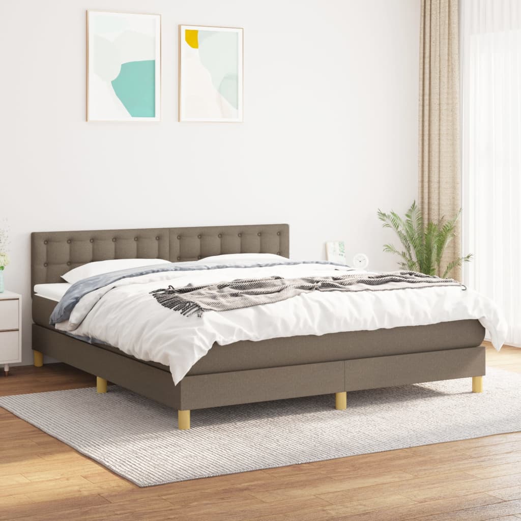 vidaXL Łóżko kontynentalne z materacem, taupe, tkanina, 180x200 cm
