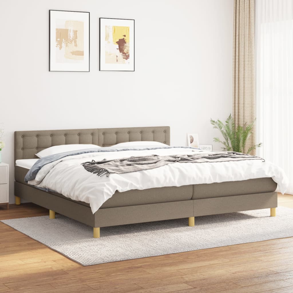 vidaXL Łóżko kontynentalne z materacem, taupe, tkanina, 200x200 cm