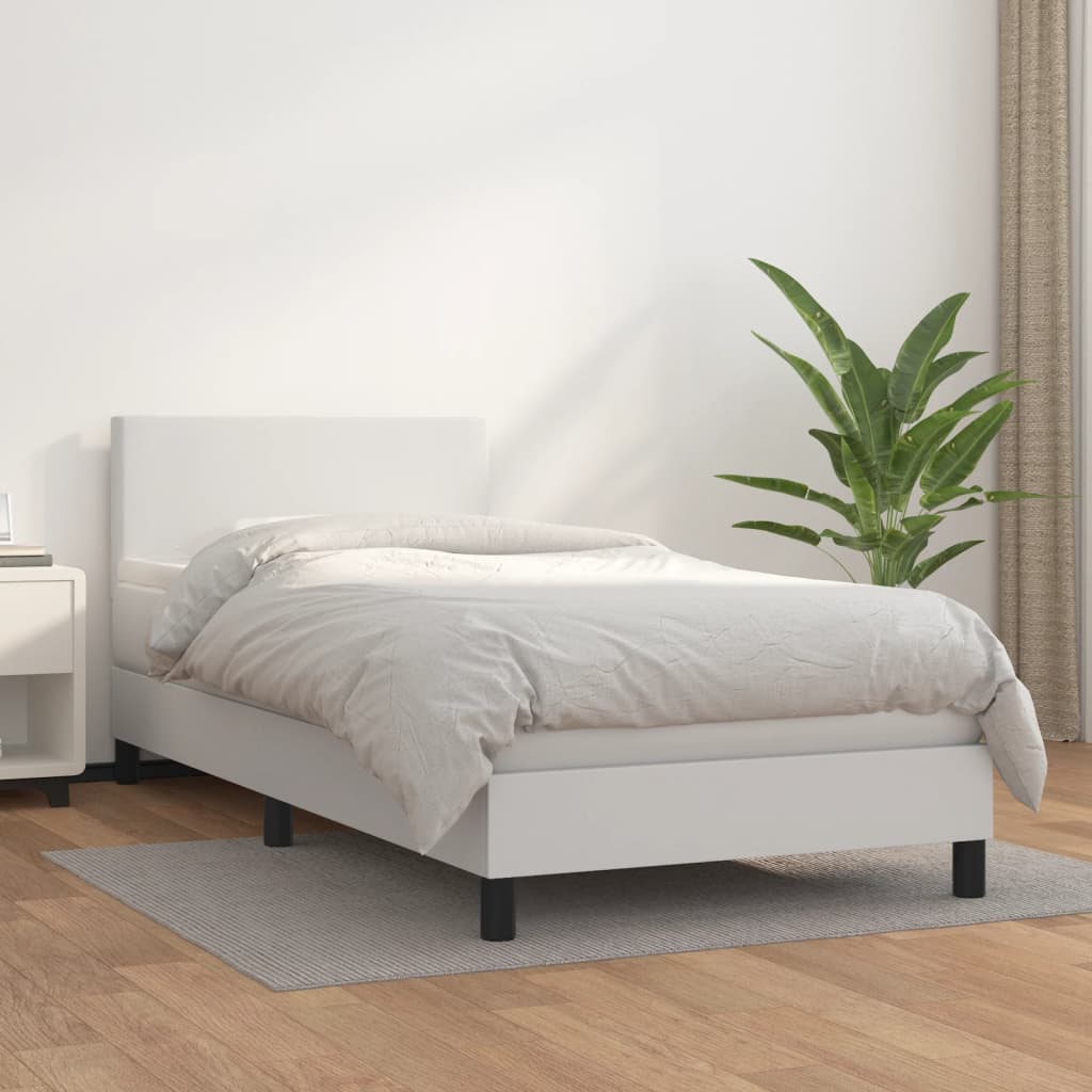 vidaXL Łóżko kontynentalne z materacem, białe, ekoskóra 90x200 cm