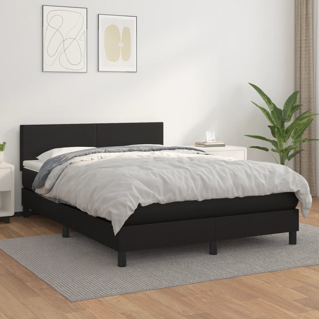 vidaXL Łóżko kontynentalne z materacem, czarne, ekoskóra 140x190 cm