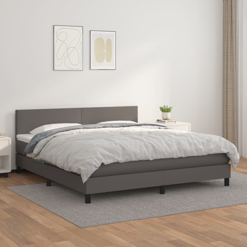 vidaXL Łóżko kontynentalne z materacem, szare, ekoskóra 160x200 cm