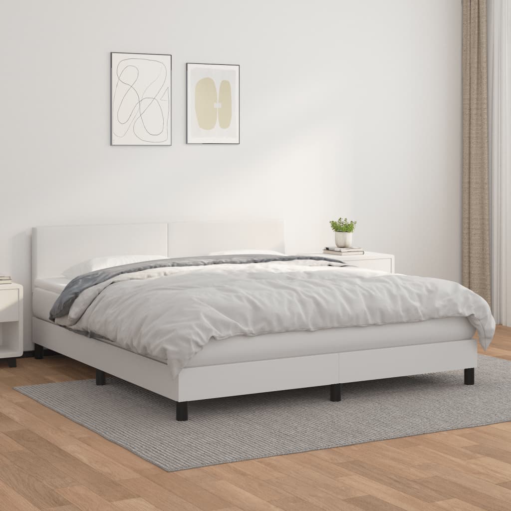 vidaXL Łóżko kontynentalne z materacem, białe, ekoskóra 180x200 cm