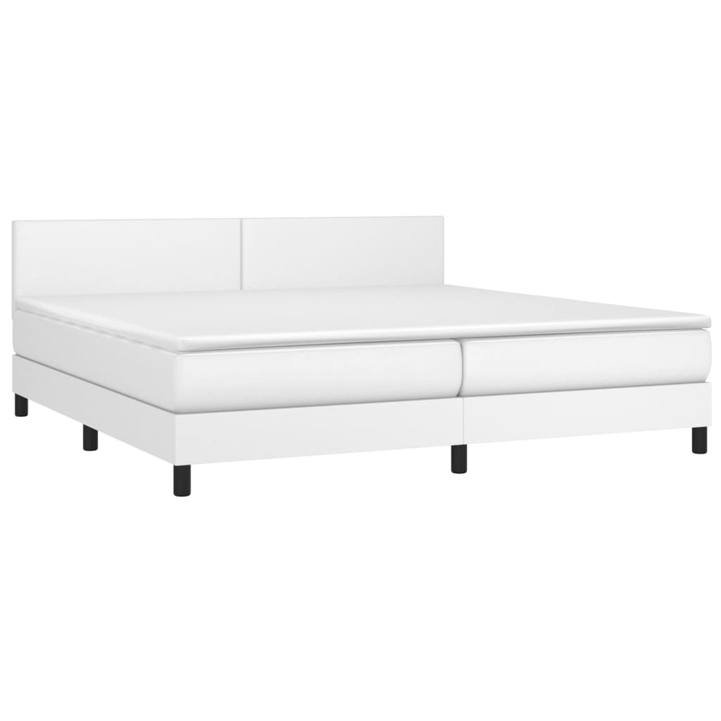 vidaXL Łóżko kontynentalne z materacem, białe, ekoskóra 200x200 cm