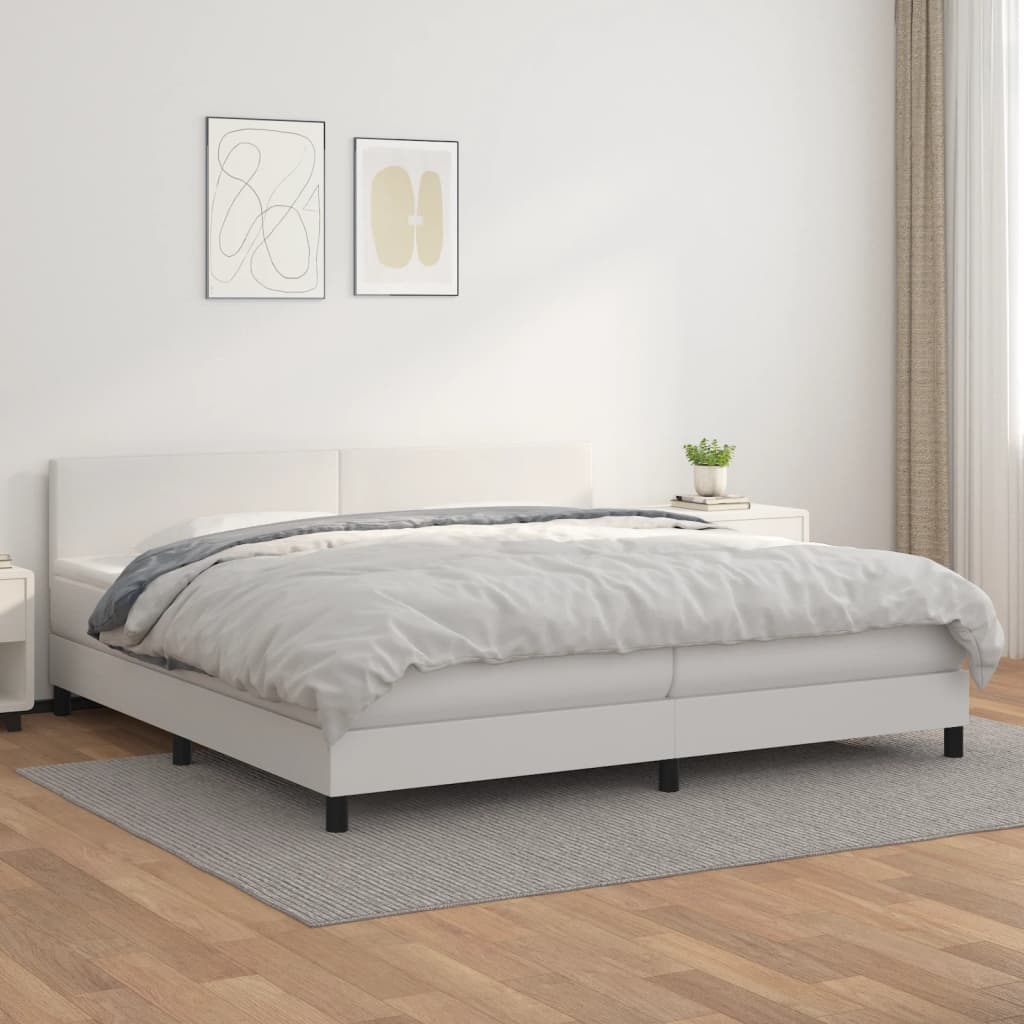 vidaXL Łóżko kontynentalne z materacem, białe, ekoskóra 200x200 cm