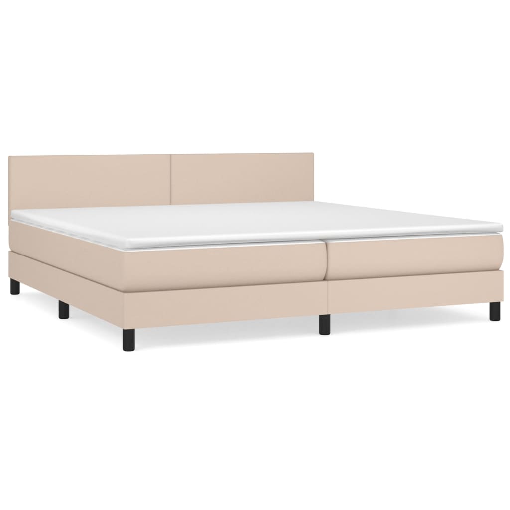 vidaXL Łóżko kontynentalne z materacem, cappuccino ekoskóra 200x200 cm