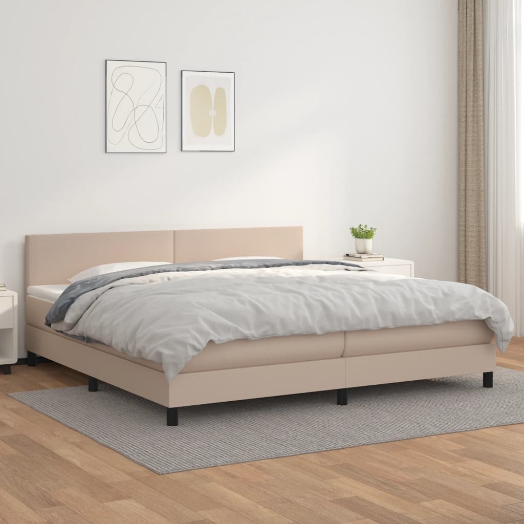 vidaXL Łóżko kontynentalne z materacem, cappuccino ekoskóra 200x200 cm