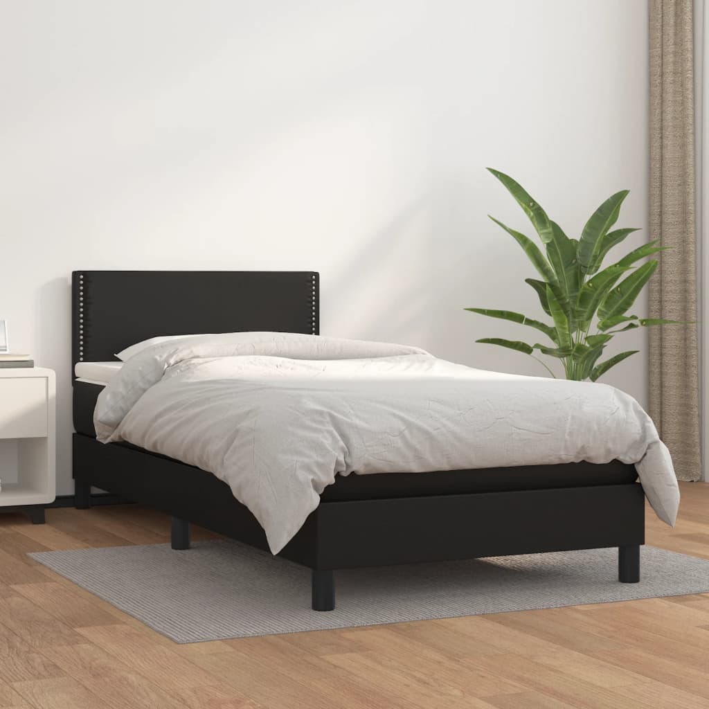 vidaXL Łóżko kontynentalne z materacem, czarne, ekoskóra 90x200 cm