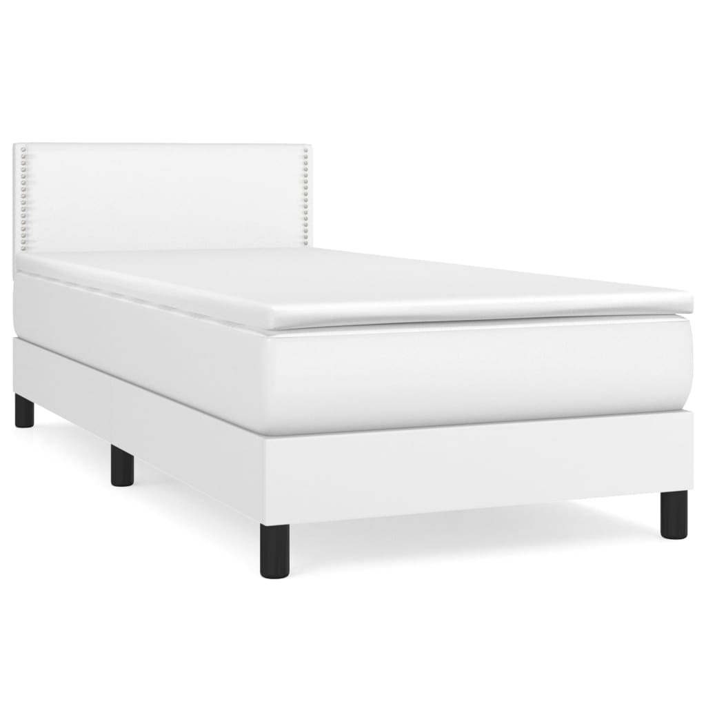 vidaXL Łóżko kontynentalne z materacem, białe, ekoskóra 100x200 cm