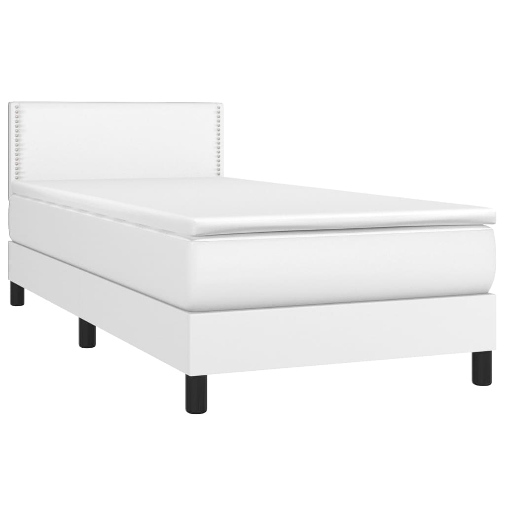 vidaXL Łóżko kontynentalne z materacem, białe, ekoskóra 100x200 cm