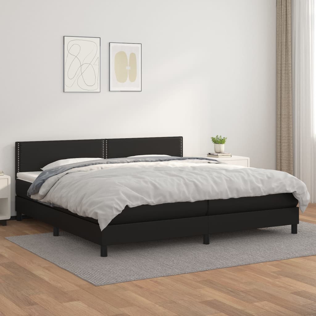vidaXL Łóżko kontynentalne z materacem, czarne, ekoskóra 200x200 cm