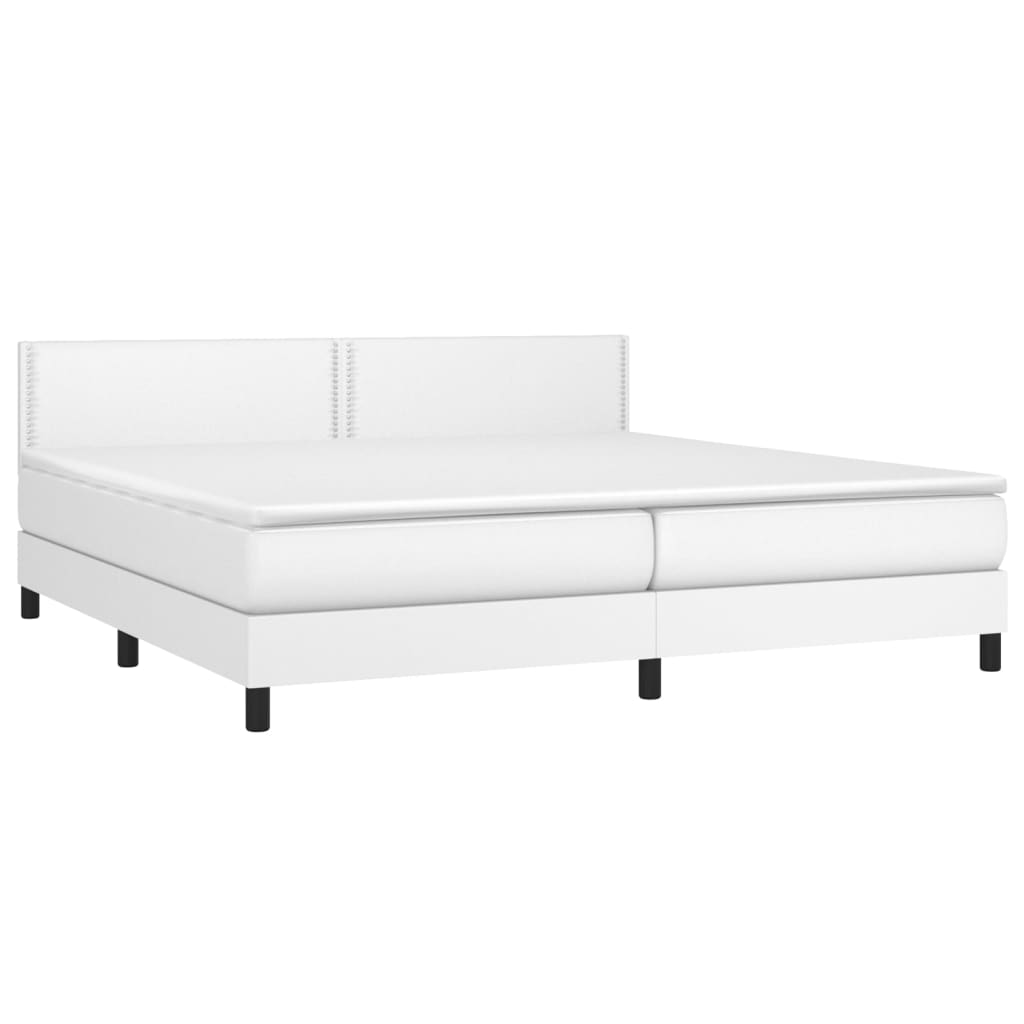 vidaXL Łóżko kontynentalne z materacem, białe, ekoskóra 200x200 cm