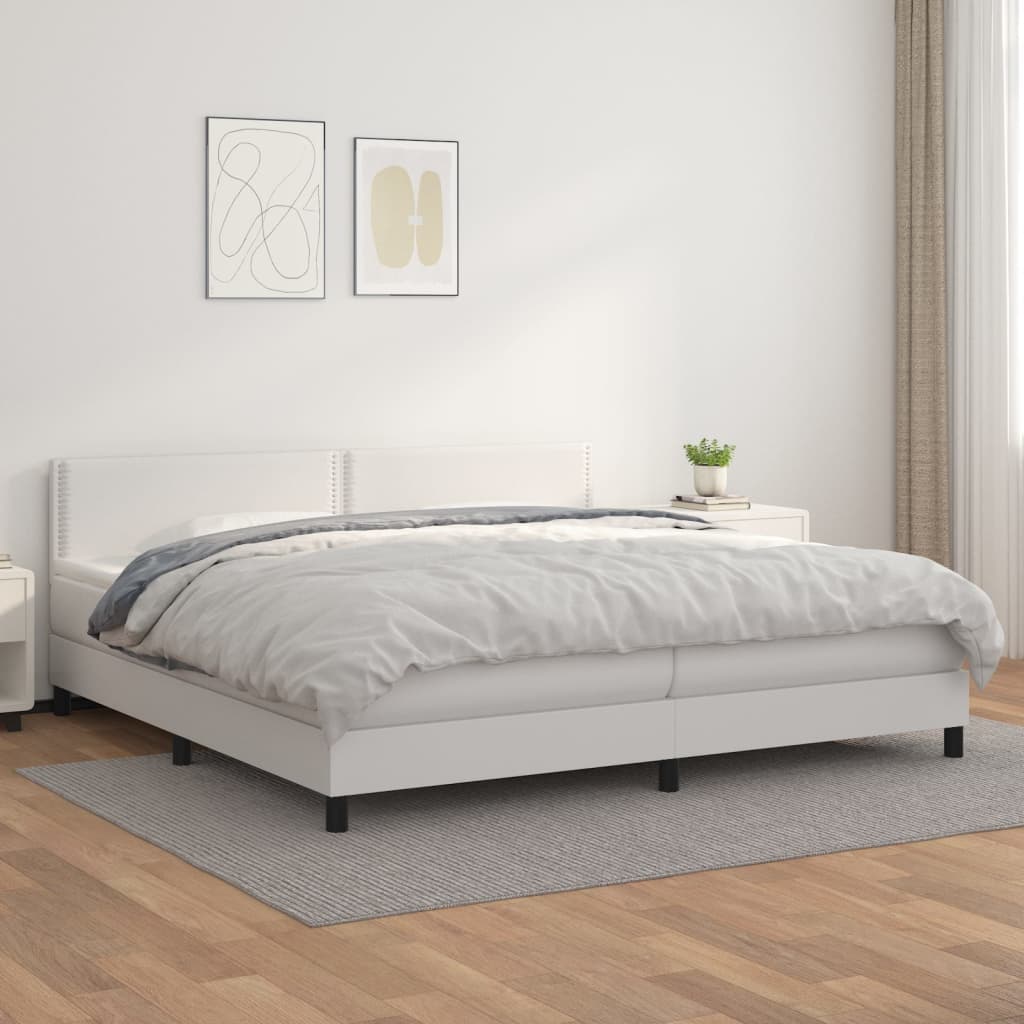 vidaXL Łóżko kontynentalne z materacem, białe, ekoskóra 200x200 cm
