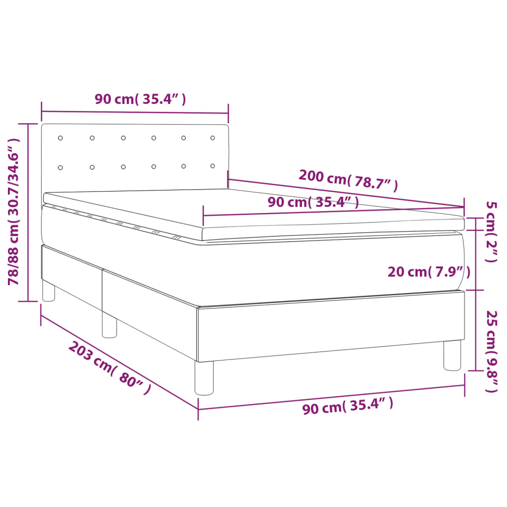 vidaXL Łóżko kontynentalne z materacem, czarne, ekoskóra 90x200 cm