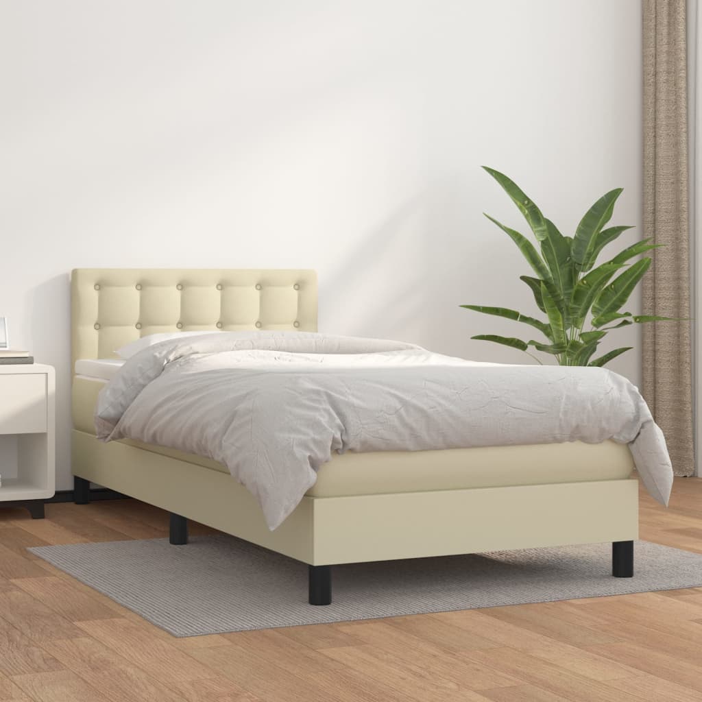 vidaXL Łóżko kontynentalne z materacem, kremowe, ekoskóra 100x200 cm